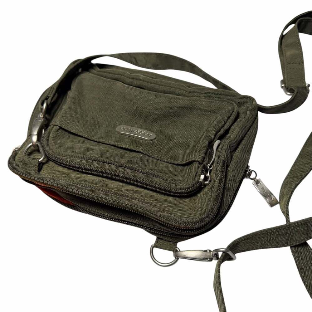 Baggallini Crossbody Bag Olive Green Nylon Travel Purse with Orange Interior